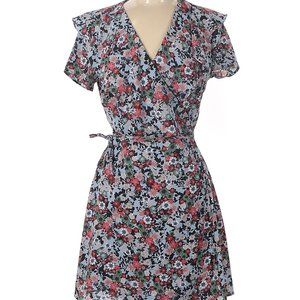 Top Shop Dress Womens True Wrap Around Tie Mini Floral Ruffle 8